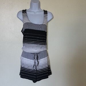 VENUS Black and White Striped Romper. As Is